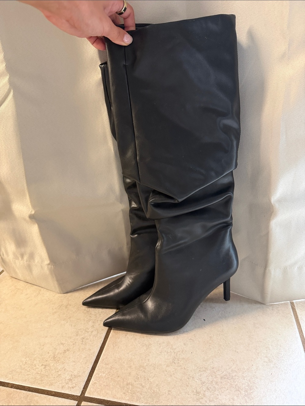 Zara Black Pointed Over-The-Knee Stiletto Boots